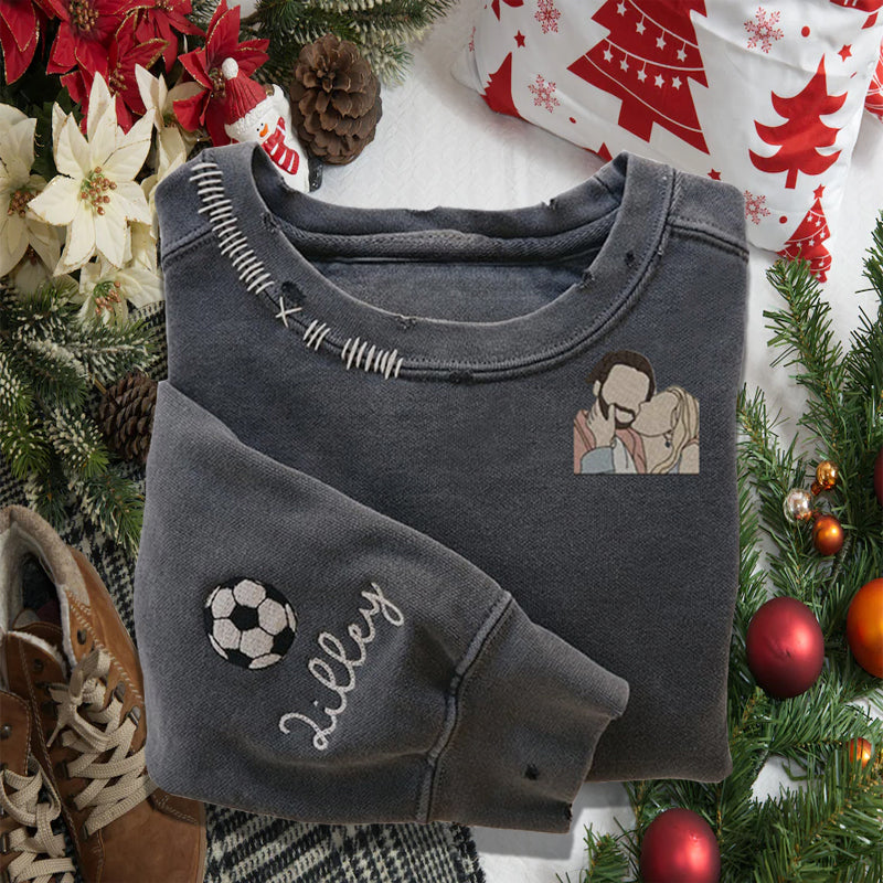 Weihnachtsgeschenke VINTAGE CUSTOM CREW – individuell besticktes, handgesticktes Foto-Sweatshirt