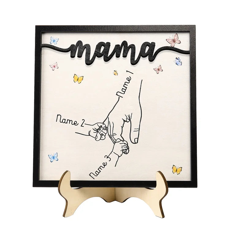 Mama/Mom Holz Deko-Personalisierbare 2-7 Namen Ornament Mutter Hand Holzdekoration für Mutter