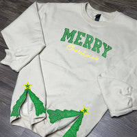 Personalisiertes Sweatshirt mit Stickerei, Glitzer-Seitenschleife und Weihnachtsbaum-Design, kreatives Geschenk für einen geliebten Menschen