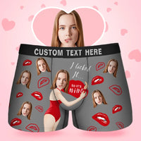 Herren-Boxershorts mit individuellem Gesicht „Come Baby I Licked It So It's Mine“, Geburtstagsgeschenke für Ehemann, Boxer-Geschenk mit Bundtext