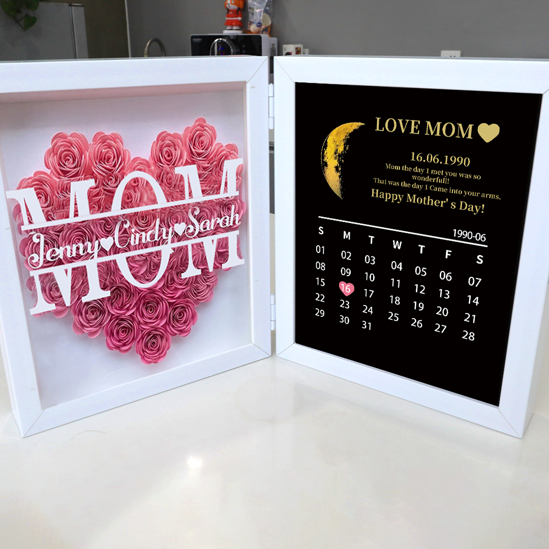 Muttertagsgeschenk ECHTE MONDPHASE Jubiläumskalender Individueller Blumenrahmen