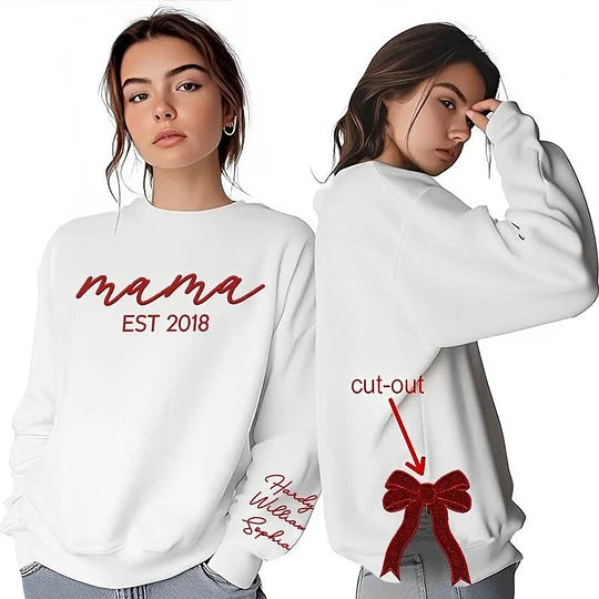 Personalisiertes Mama-Sweatshirt mit Glitzer-Seitenschleife und Stickerei