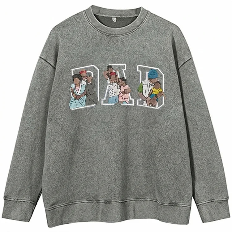 Individuell besticktes Foto T-Shirt, Sweatshirt, Hoodie, personalisiertes Familienporträt – Geschenk zum Vatertag oder Muttertag für Mama und Papa