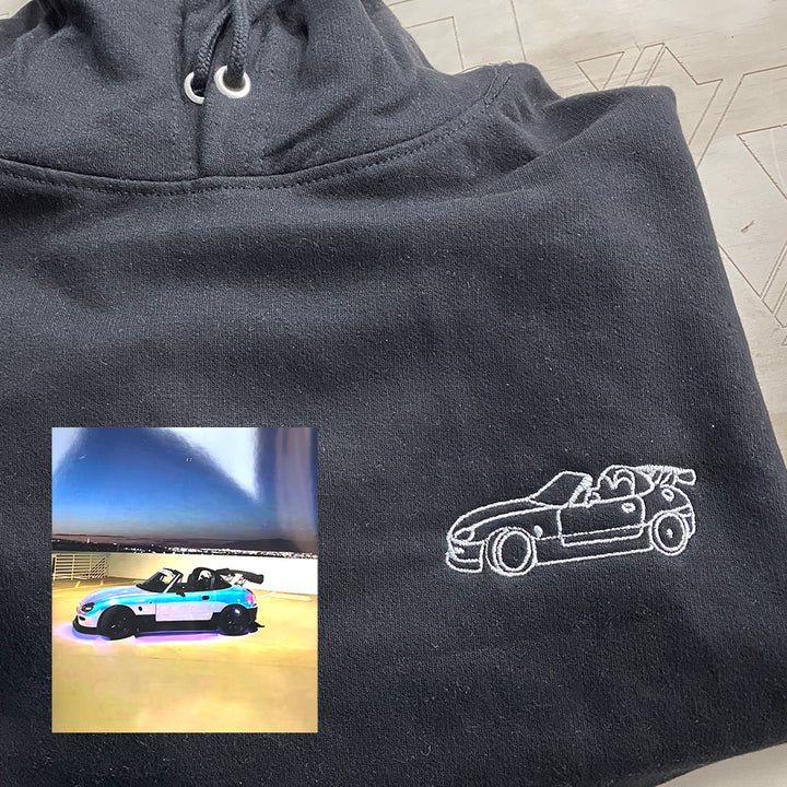 Bestickter Kapuzenpullover mit individuellem Autoportrait, passender Pullover mit individuellem Autoportrait