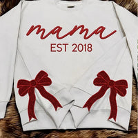 Personalisiertes Mama-Sweatshirt mit Glitzer-Seitenschleife und Stickerei