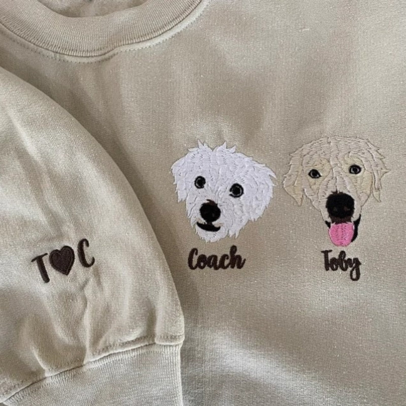 Varsity personalisiertes Hundegesichts-Sweatshirt von Ihrem Foto, individuelles Hunde-Papa-Sweatshirt mit besticktem Hundenamen, Geschenke für Hundeliebhaber