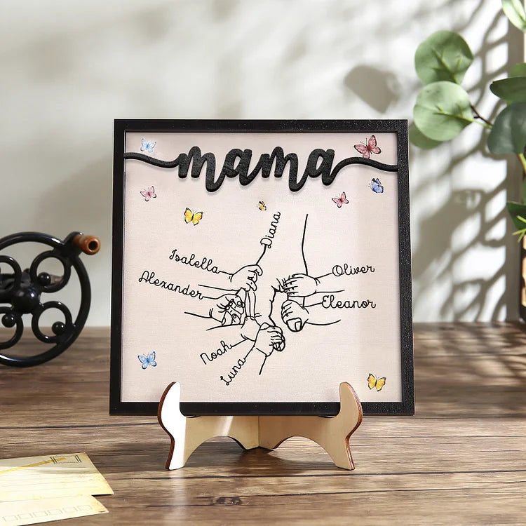 Mama/Mom Holz Deko-Personalisierbare 2-7 Namen Ornament Mutter Hand Holzdekoration für Mutter