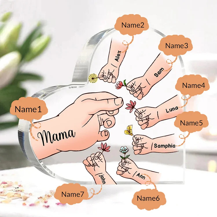 Personalisierte 2-7 Namen Mama Hand Familie Acryl-Deko Schreibtischdekoration für Mutter