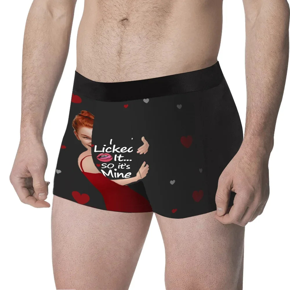 Herren-Boxershorts mit individuellem Gesicht „I Licked It So It's Mine“, Geschenk für den Freund