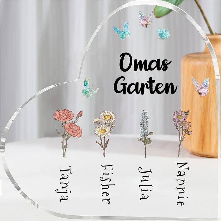 Personalisierte 1-6 Namen Geburtsblume Acryl-Deko-Omas Garten-Schreibtischdekoration