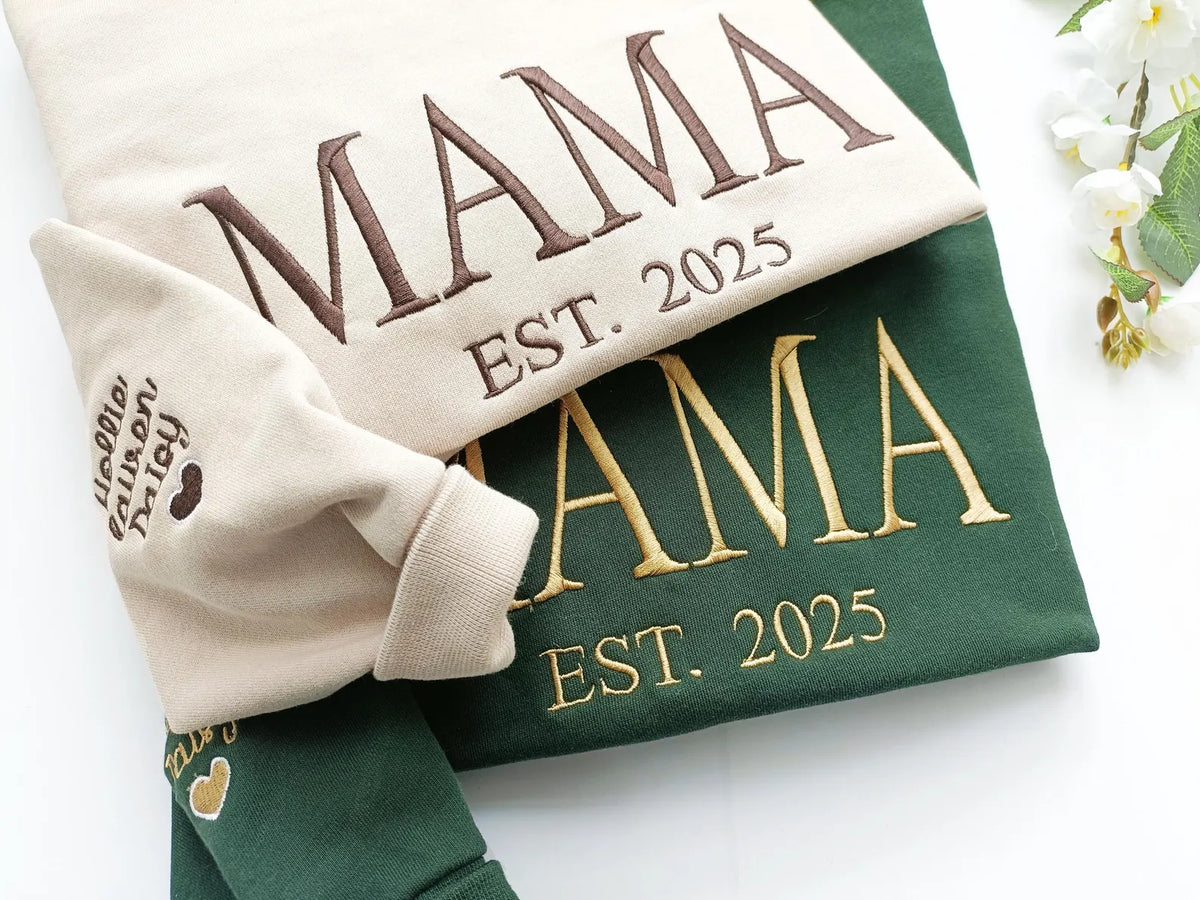 Personalisiertes Mama-Sweatshirt mit Vollstickerei, Outfit für frischgebackene Mütter, Geschenkidee zum Muttertag