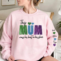 Pailletten-Sweatshirt „Herz auf dem Ärmel“ – Personalisierbares Mama-Sweatshirt mit Kindernamen