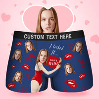 Herren-Boxershorts mit individuellem Gesicht „Come Baby I Licked It So It's Mine“, Geburtstagsgeschenke für Ehemann, Boxer-Geschenk mit Bundtext