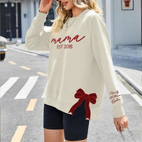 Mama-Sweatshirt mit Glitzer und seitlicher Schleife, benutzerdefinierte Stickerei