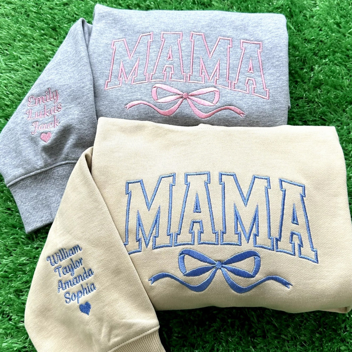 Besticktes Mama Schleifen-Sweatshirt mit Kindernamen, Geschenkidee für Mama