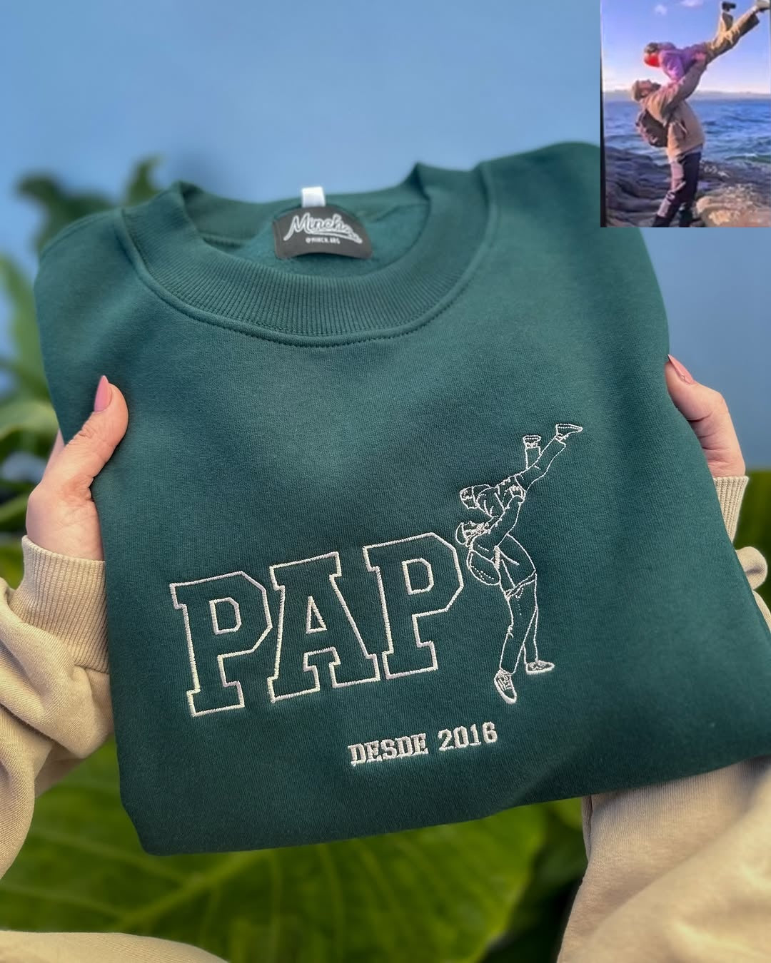 Personalisiertes Sweatshirt mit Papa- oder Papi-Porträt, besticktes Geschenk nach Foto