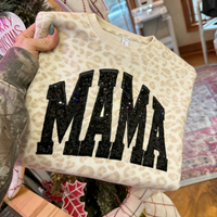 Besticktes Leoparden-Sweatshirt Mama mit Pailletten und Namensaufdruck – personalisiertes Muttertagsgeschenk für Mama