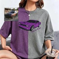 Maßgeschneidertes zweifarbiges Vintage-Wasch-T-Shirt mit vollfarbiger Auto-Stickerei – Personalisiertes Geschenk mit Autofoto 🚗