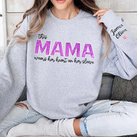 Mama trägt ihr Herz auf dem Ärmel – Individuell besticktes T-Shirt, Pailletten-Sweatshirt – Geschenk für Mama und Oma