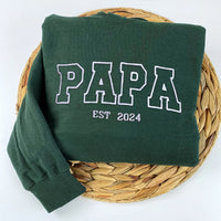 Personalisiertes besticktes Papa-Sweatshirt, T-Shirt, Hoodie mit Kindernamen auf dem Ärmel, Geschenk für neuen Papa, Vatertagsgeschenk