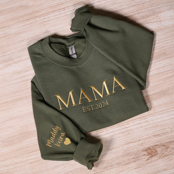 Personalisiertes Mama-Sweatshirt mit Vollstickerei, Outfit für frischgebackene Mütter, Geschenkidee zum Muttertag
