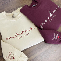 Besticktes Mama-Sweatshirt: Personalisierte Kindernamen & Datum – Geschenk für frischgebackene Mütter