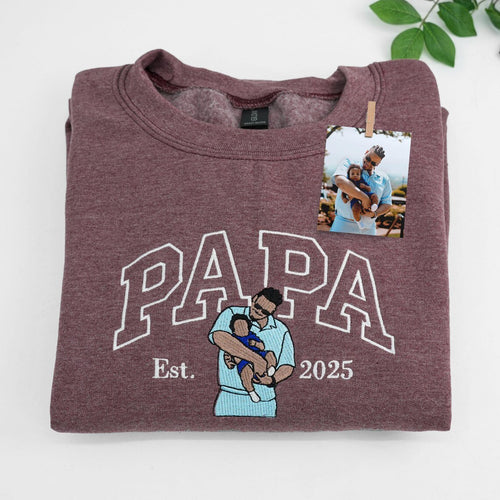 Benutzerdefiniertes besticktes Papa-Foto-Sweatshirt, personalisiertes Portrait vom Fotopullover