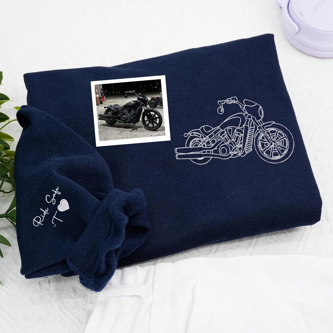 Individuell bestickter Motorrad-Hoodie, personalisiertes Biker-Geschenk für ihn, individuelle Motorrad-Umrisszeichnung nach Foto