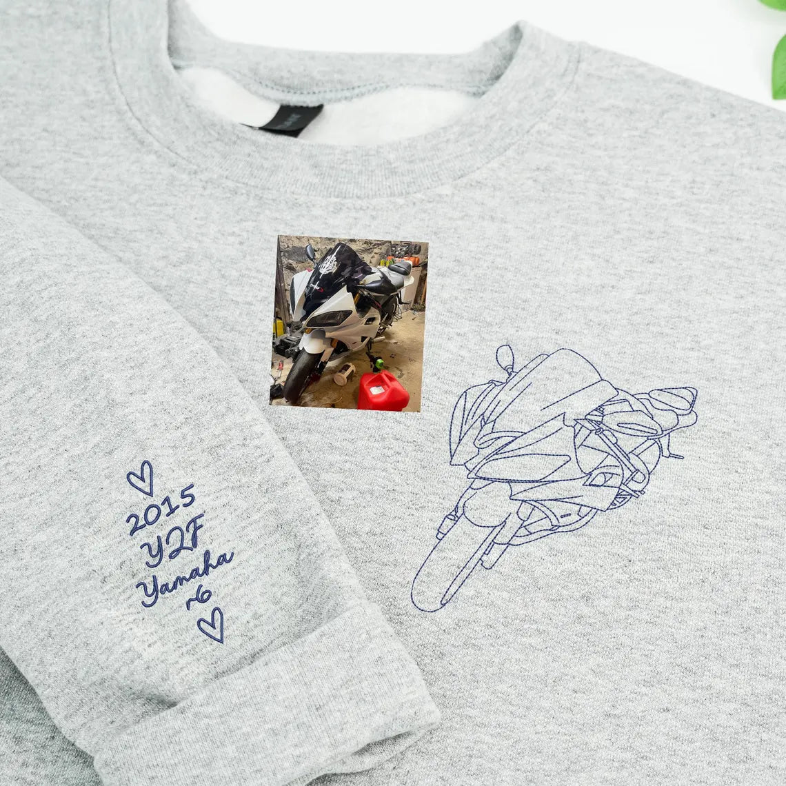 Individuell bestickter Motorrad-Hoodie, personalisiertes Biker-Geschenk für ihn, individuelle Motorrad-Umrisszeichnung nach Foto