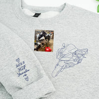 Individuell bestickter Motorrad-Hoodie, personalisiertes Biker-Geschenk für ihn, individuelle Motorrad-Umrisszeichnung nach Foto