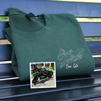 Individuell bestickter Motorrad-Hoodie, personalisiertes Biker-Geschenk für ihn, individuelle Motorrad-Umrisszeichnung nach Foto