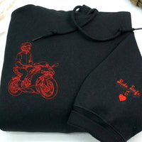 Individuell bestickter Motorrad-Hoodie, personalisiertes Biker-Geschenk für ihn, individuelle Motorrad-Umrisszeichnung nach Foto