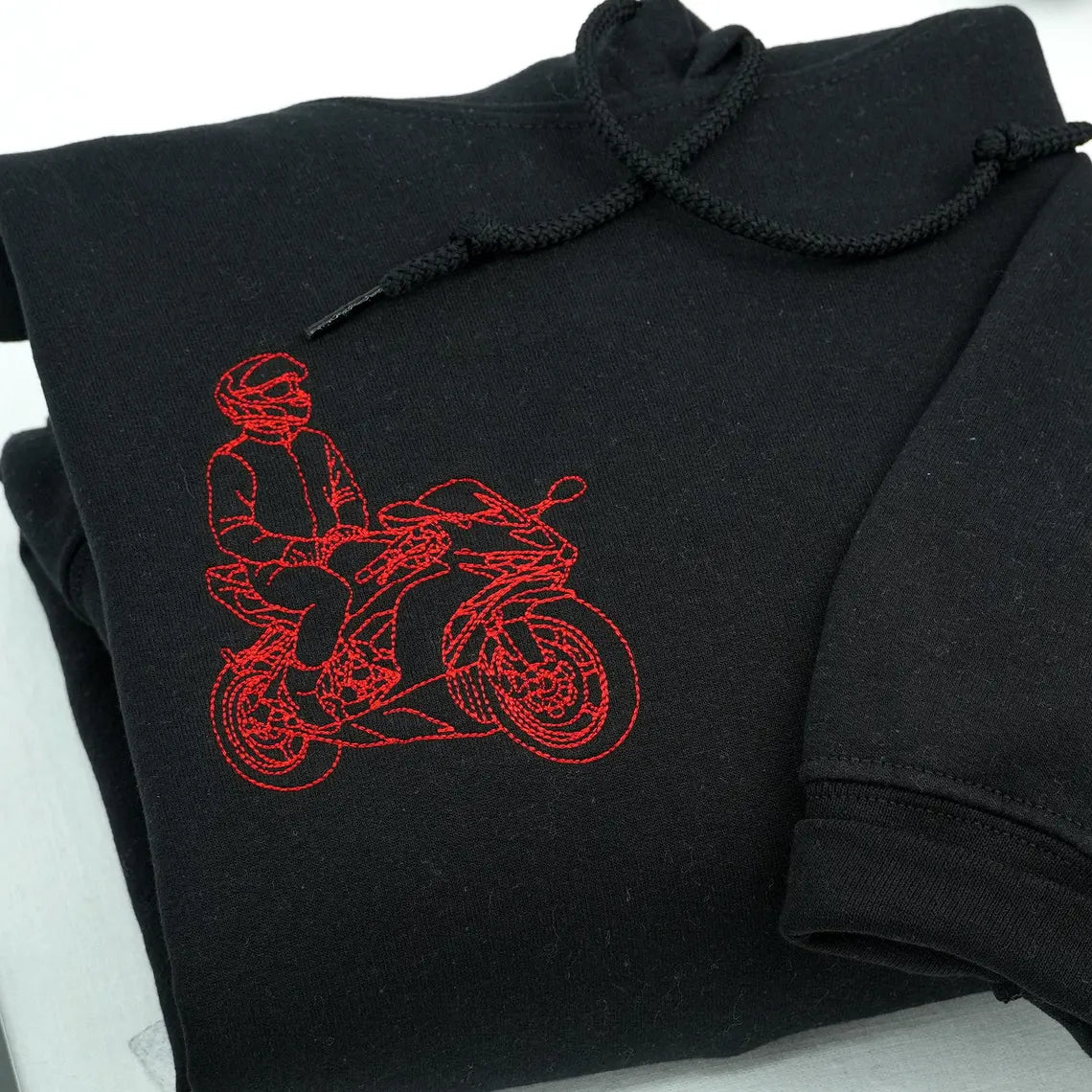 Individuell bestickter Motorrad-Hoodie, personalisiertes Biker-Geschenk für ihn, individuelle Motorrad-Umrisszeichnung nach Foto