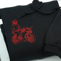Individuell bestickter Motorrad-Hoodie, personalisiertes Biker-Geschenk für ihn, individuelle Motorrad-Umrisszeichnung nach Foto