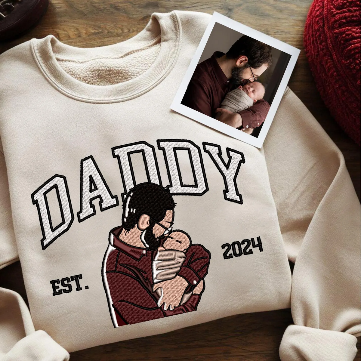 Moeder T-shirt met foto, op maat geborduurd sweatshirt met portret van moeder en kind 