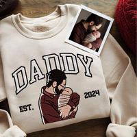 Moeder T-shirt met foto, op maat geborduurd sweatshirt met portret van moeder en kind 
