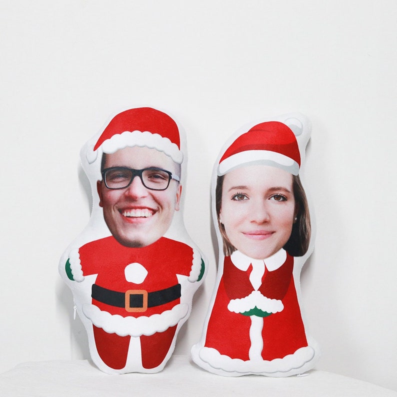 Weihnachtspuppe Benutzerdefiniertes Gesichtskissen, personalisiertes Fotokissen, Kamingeschenk, Weihnachtsmann, Mini Kissen, Geschenke für Weihnachten