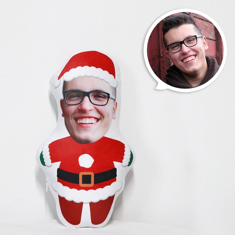 Weihnachtspuppe Benutzerdefiniertes Gesichtskissen, personalisiertes Fotokissen, Kamingeschenk, Weihnachtsmann, Mini Kissen, Geschenke für Weihnachten