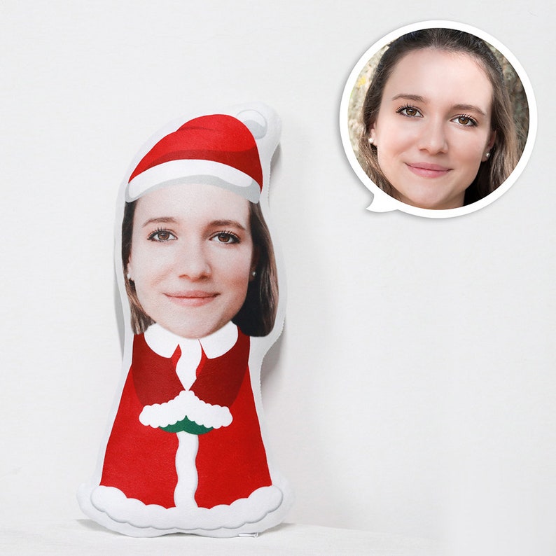 Weihnachtspuppe Benutzerdefiniertes Gesichtskissen, personalisiertes Fotokissen, Kamingeschenk, Weihnachtsmann, Mini Kissen, Geschenke für Weihnachten