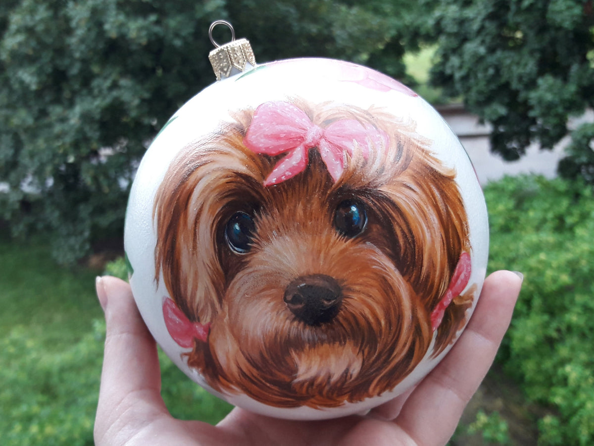 Individuell handbemalte Christbaumkugel mit Haustierporträt, personalisiertes Ornament, komplett von Hand bemalt nach einem Kundenfoto. Hundekunst