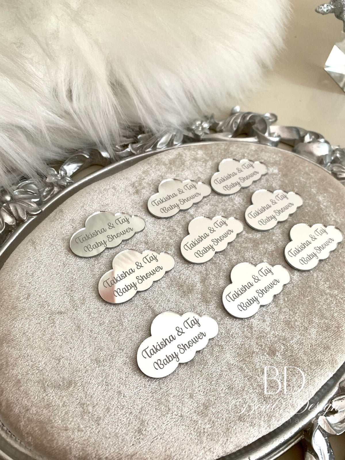 Aangepaste acryl spiegelwolklabels, teddybeerlabel, kroonlabel, 20 stuks