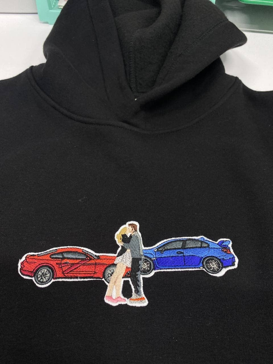 Gesticktes Auto-Foto-Portrait-Hoodie, besticktes Fotografie-Sweatshirt mit Rundhalsausschnitt