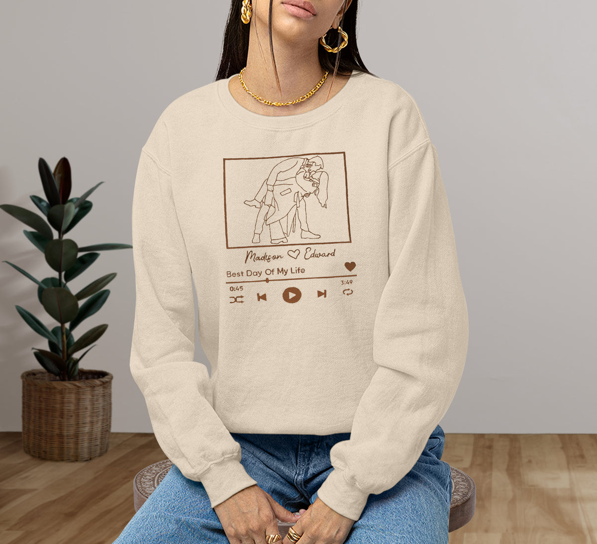 Individuell besticktes Portrait-Sweatshirt mit Lied, besticktes Umriss-Foto-Sweatshirt, personalisierte Paar-Hoodies, Portrait vom Foto