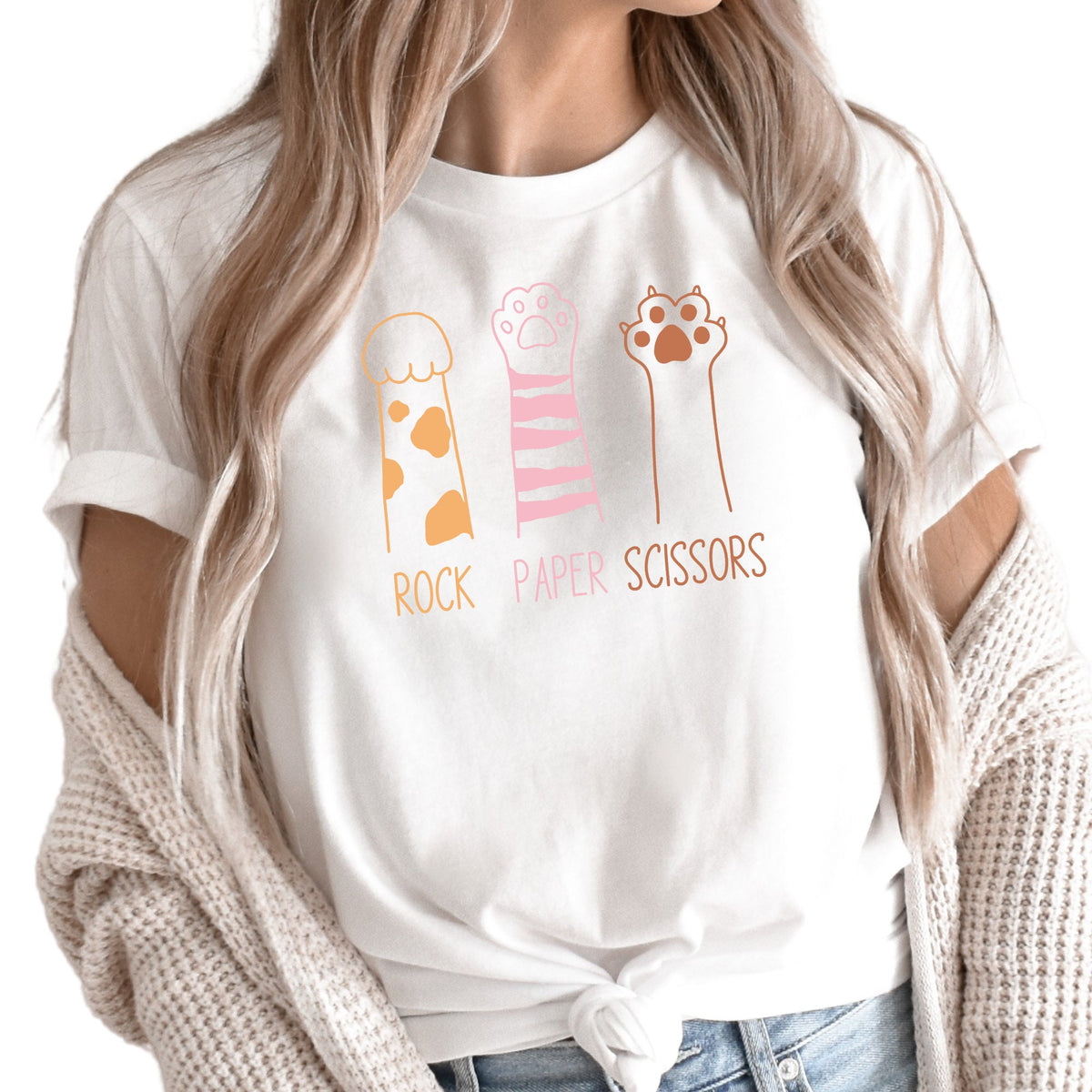 Rock Paper Scissors Shirt, lustiges Katzenpfoten-Shirt, Unisex-Crewneck-Shirt für Katzenliebhaber, Katzenbesitzer-Shirt, Katzenpfoten-Shirt