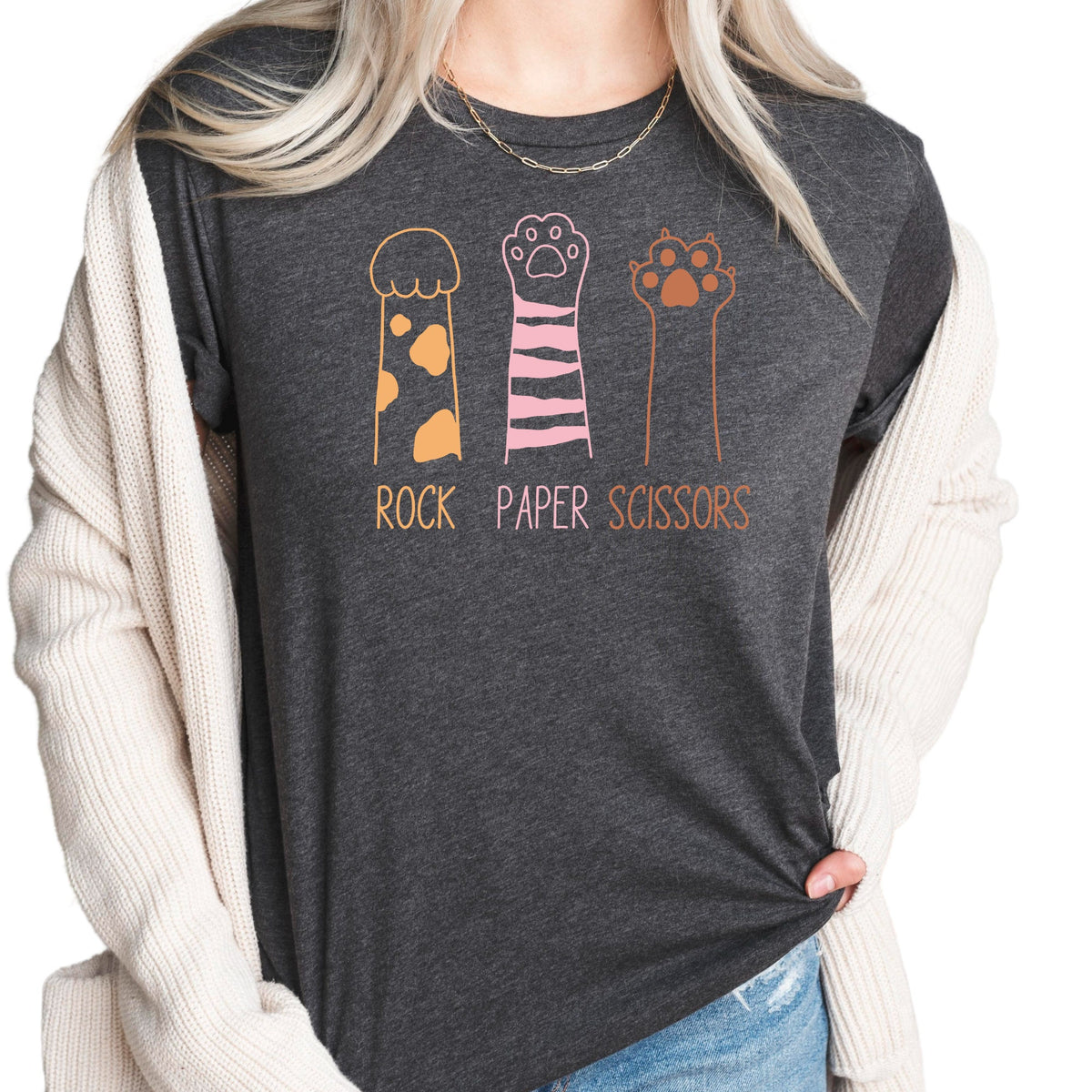 Rock Paper Scissors Shirt, lustiges Katzenpfoten-Shirt, Unisex-Crewneck-Shirt für Katzenliebhaber, Katzenbesitzer-Shirt, Katzenpfoten-Shirt