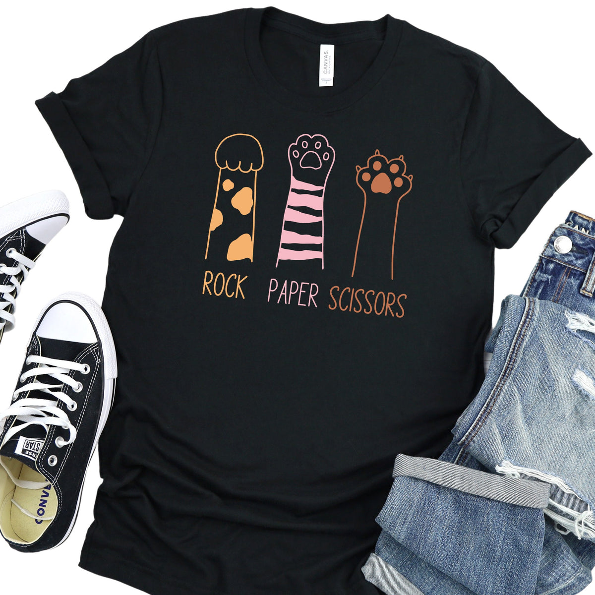 Rock Paper Scissors Shirt, lustiges Katzenpfoten-Shirt, Unisex-Crewneck-Shirt für Katzenliebhaber, Katzenbesitzer-Shirt, Katzenpfoten-Shirt