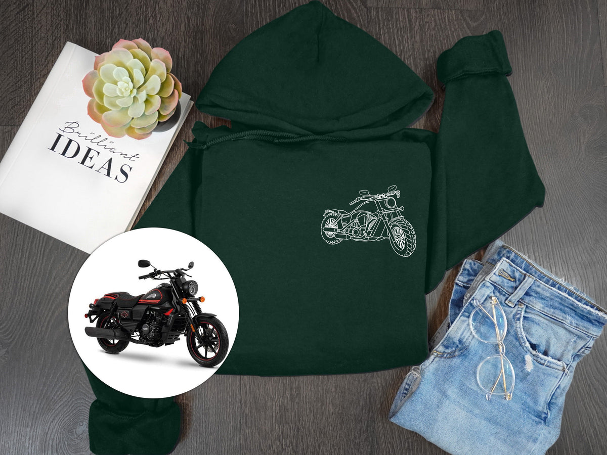 Foto-Portrait-Hoodie, gedruckter Portrait-Umriss-Motorrad-Hoodie im Taschenformat, individuelles Line-Art-Geschenk für Biker