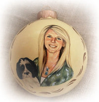 Personalisiertes Hundeornament, handbemaltes Haustierornament, Hund mit. Hundebesitzer-Portrait-Ornament, Hundeornament-Porträtgemälde vom Foto