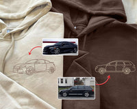 Individuell mit dem Auto bestickter Foto-Hoodie, Umriss-Autoporträt vom Foto-Pullover, personalisierter Skizzen-Paar-Hoodie