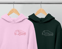 Individuell mit dem Auto bestickter Foto-Hoodie, Umriss-Autoporträt vom Foto-Pullover, personalisierter Skizzen-Paar-Hoodie